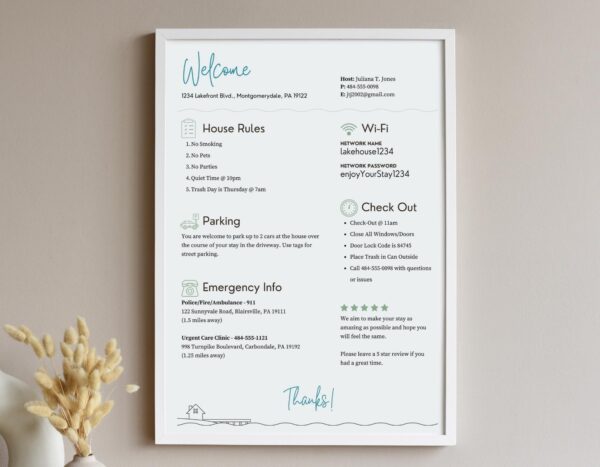 Lake House Welcome Sign Canva Template for Rental Properties