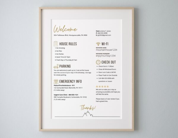 Mountain House Welcome Sign Template for Rental Property