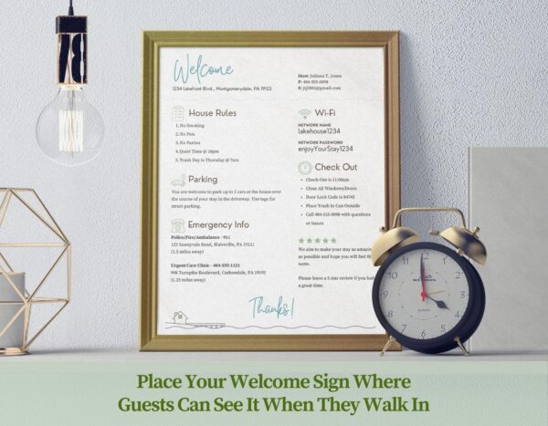 Lake House Welcome Sign Canva Template for Rental Properties - Image 3
