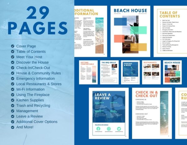 Modern Beach House AirBNB and Rental Welcome Book Canva Template - Image 2
